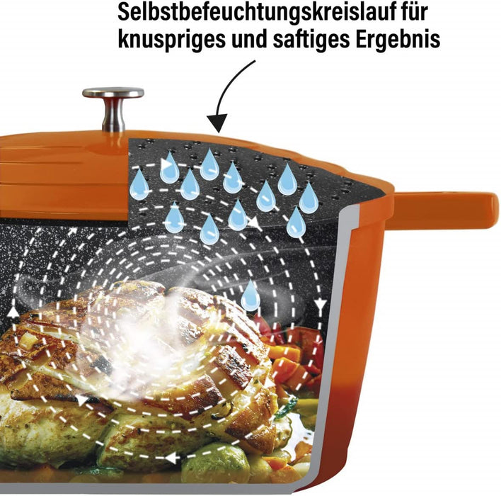 Bräter Induktion 28 cm, 4,2 L, Bräter mit Deckel, Aluguss beschichteter Topf mit echten Steinpartikeln, Schmortopf backofengeeignet, Bräter 