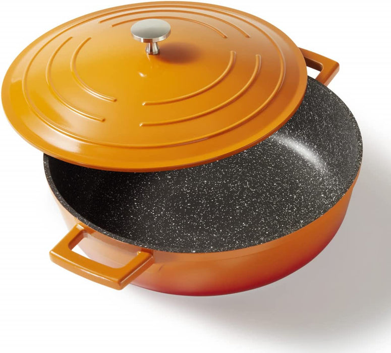 Bräter Induktion 28 cm, 4,2 L, Bräter mit Deckel, Aluguss beschichteter Topf mit echten Steinpartikeln, Schmortopf backofengeeignet, Bräter 