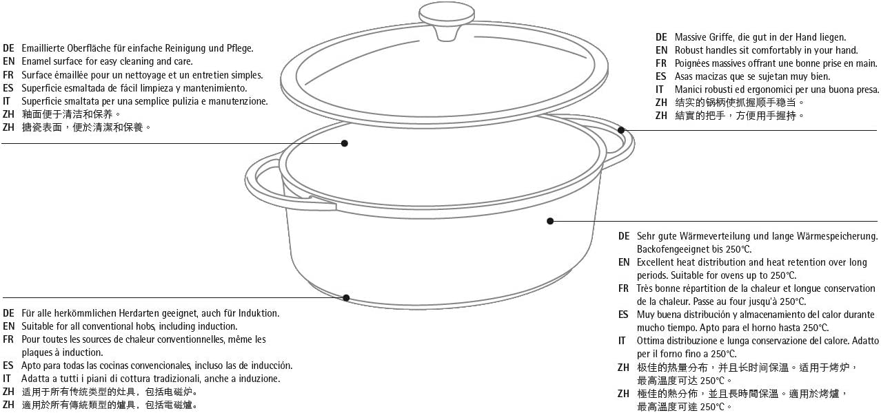 Bräter Induktion 30 x 23,5 cm, Schmortopf 5,0l, Auflaufform, Gusseisen emailliert, backofenfest