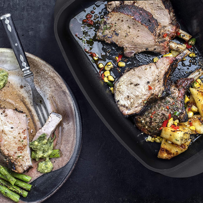 Bräter mit Glasdeckel, antihaftbeschichtet, Auflaufform, Aluguss Bräter, spülmaschinenfest, 39 cm, schwarz