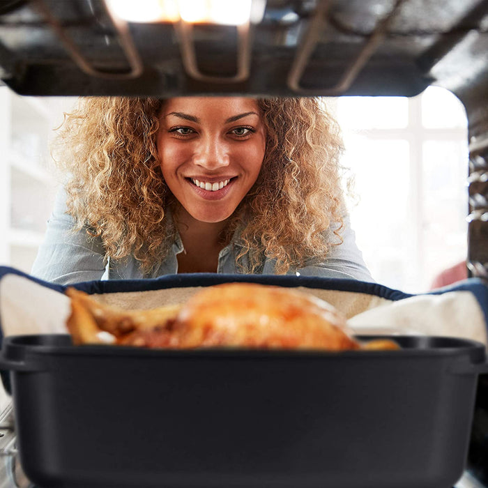 Bräter mit Glasdeckel, antihaftbeschichtet, Auflaufform, Aluguss Bräter, spülmaschinenfest, 39 cm, schwarz