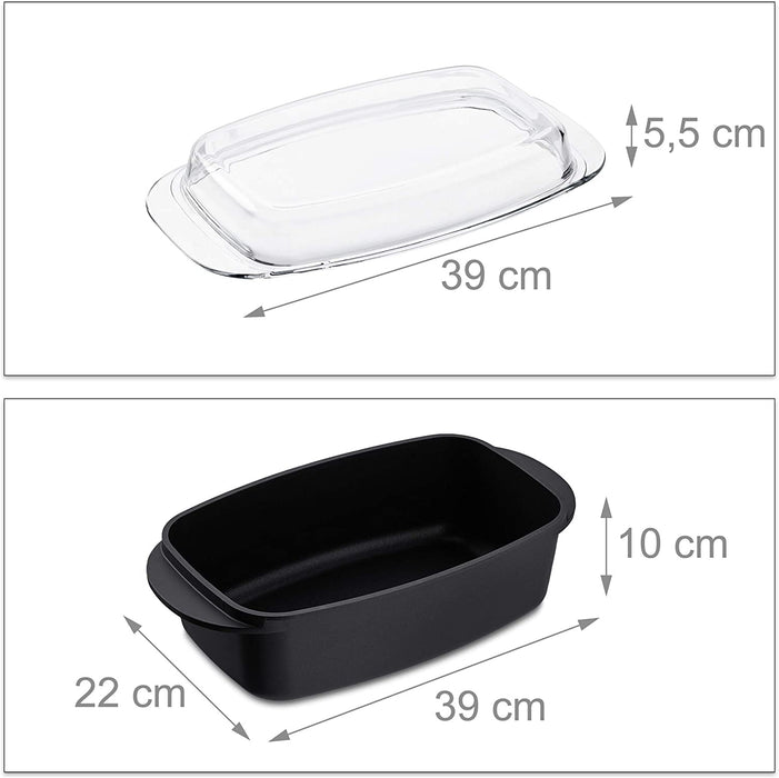 Bräter mit Glasdeckel, antihaftbeschichtet, Auflaufform, Aluguss Bräter, spülmaschinenfest, 39 cm, schwarz