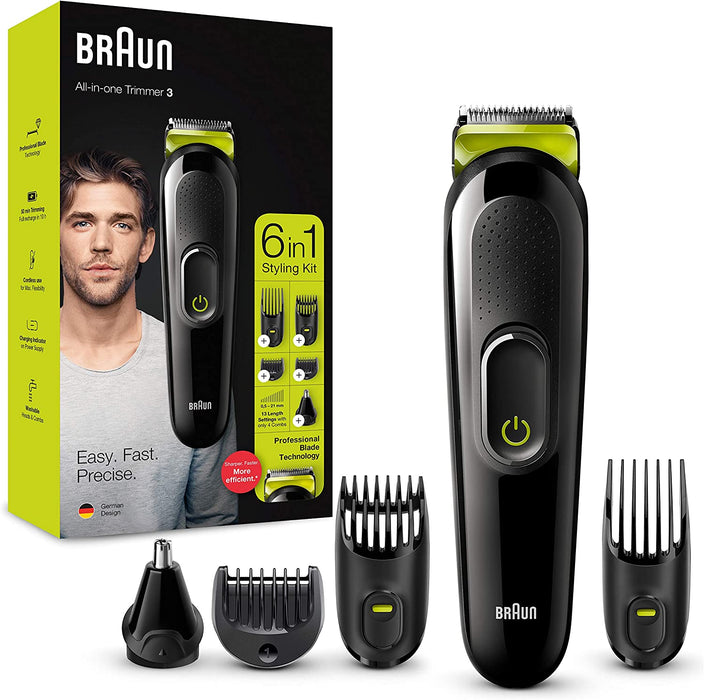 Braun Barttrimmer / Haarschneider Herren, Trimmer / Haarschneidemaschine & Rasierer, 6-in-1 Set für Bart, Gesicht, Kopfhaar, Ohren und Nase