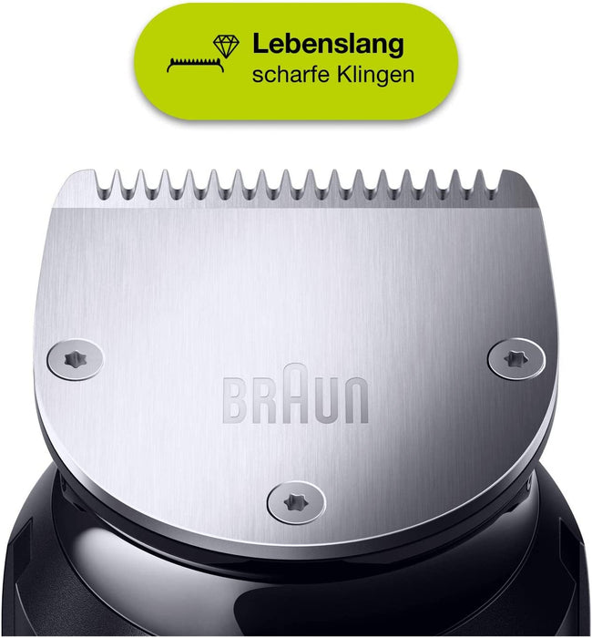 Braun Barttrimmer/Haarschneider Herren, Trimmer/Haarschneidemaschine, inkl. 4 Aufsätze & Rasierer, 39 Längeneinstellungen, schwarz/grau-metallic