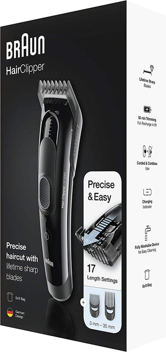 Braun Haarschneider Herren, Haarschneidemaschine, ultimatives Haare schneiden mit Braun, 17 Längeneinstellungen, Geschenk Mann, schwarz