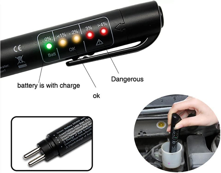 Bremsflüssigkeitstester geeignet für Bremsflüssigkeiten DOT 3/4/5 mit 5 LED Anzeige, tragbarem Beflockungsbeutel