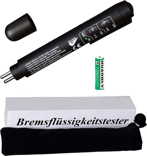 Bremsflüssigkeitstester geeignet für Bremsflüssigkeiten DOT 3/4/5 mit 5 LED Anzeige, tragbarem Beflockungsbeutel