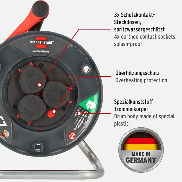 Brennenstuhl Garant IP44 Kabeltrommel 25m outdoor (Made in Germany, Kabel in Signalfarbe orange, kurzfristiger Einsatz im Außenbereich)