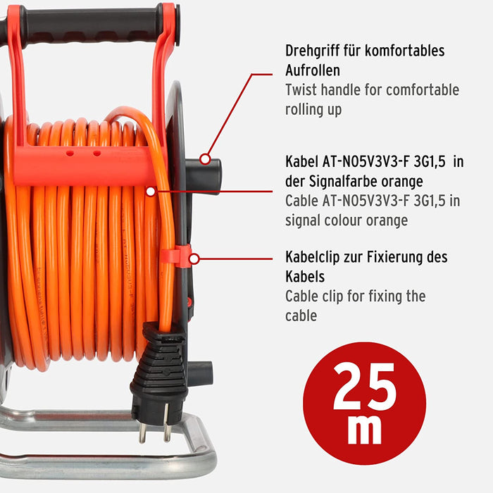 Brennenstuhl Garant IP44 Kabeltrommel 25m outdoor (Made in Germany, Kabel in Signalfarbe orange, kurzfristiger Einsatz im Außenbereich)