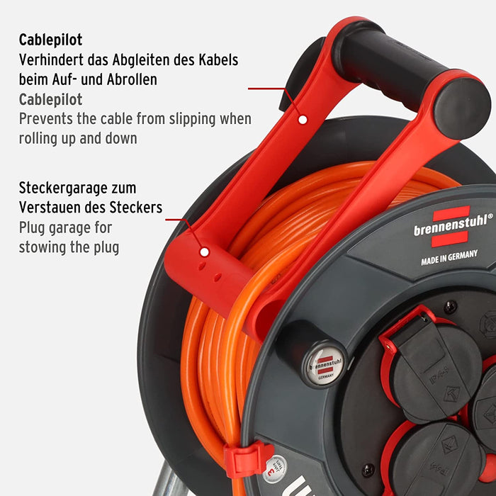 Brennenstuhl Garant IP44 Kabeltrommel 25m outdoor (Made in Germany, Kabel in Signalfarbe orange, kurzfristiger Einsatz im Außenbereich)