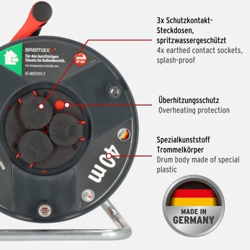 Brennenstuhl Garant IP44 Kabeltrommel 40m outdoor (Made in Germany, Kabel in Signalfarbe orange, kurzfristiger Einsatz im Außenbereich)