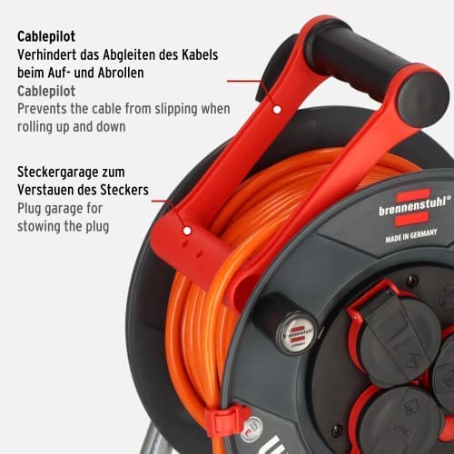 Brennenstuhl Garant IP44 Kabeltrommel 40m outdoor (Made in Germany, Kabel in Signalfarbe orange, kurzfristiger Einsatz im Außenbereich)