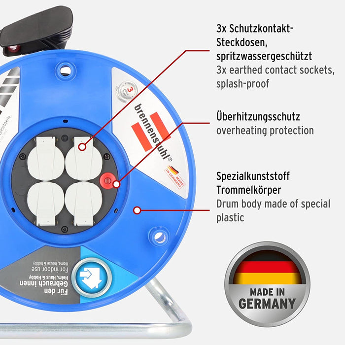 Brennenstuhl V2 Kabeltrommel (50m Kabel in schwarz, Made in Germany, Spezialkunststoff, Einsatz im Innenbereich)