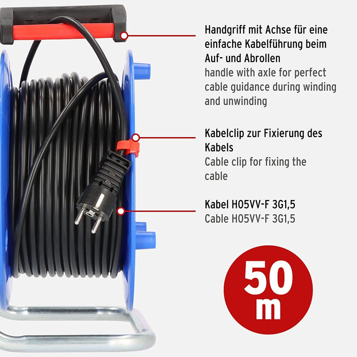 Brennenstuhl V2 Kabeltrommel (50m Kabel in schwarz, Made in Germany, Spezialkunststoff, Einsatz im Innenbereich)