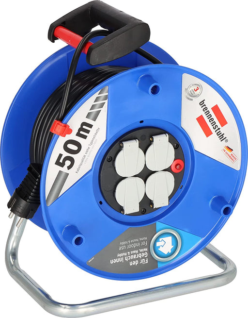 Brennenstuhl V2 Kabeltrommel (50m Kabel in schwarz, Made in Germany, Spezialkunststoff, Einsatz im Innenbereich)