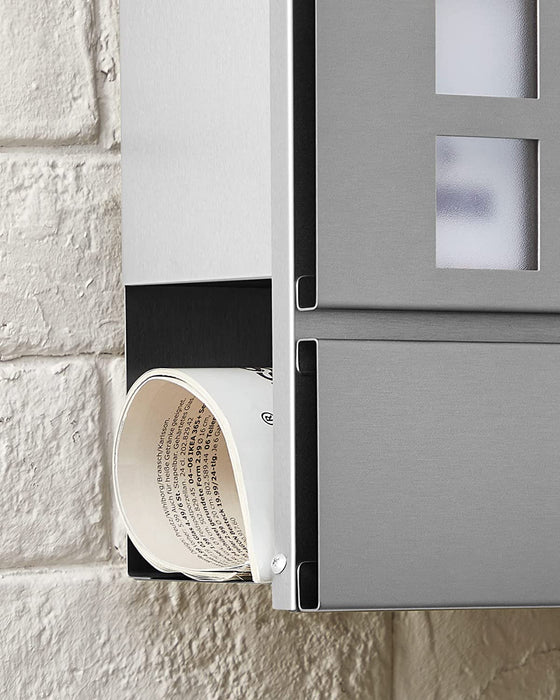 Briefkasten Edelstahl, Postkasten, Wandbriefkasten, modern, abschließbar, mit Zeitungsfach, einfache Montage, silbern