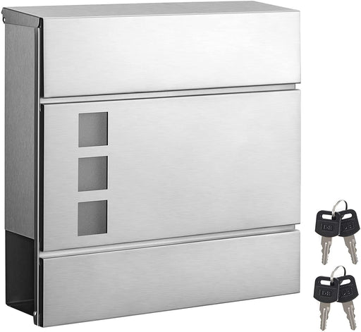 Briefkasten Edelstahl, Postkasten, Wandbriefkasten, modern, abschließbar, mit Zeitungsfach, einfache Montage, silbern