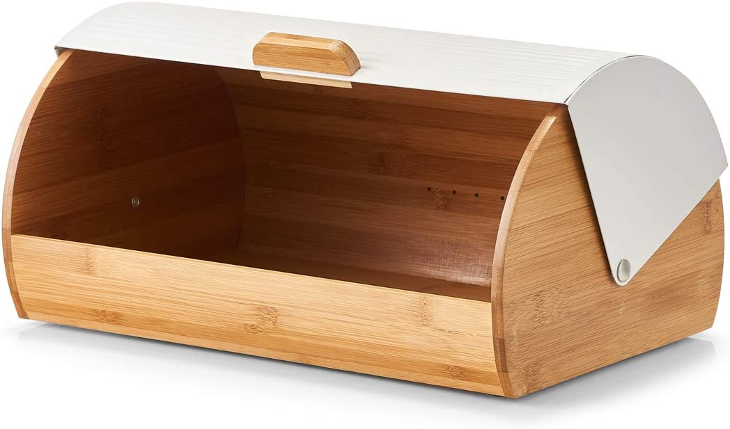 Brotkasten, Bamboo/Metall, weiß, ca. 39 x 27 x 19 cm, Brotaufbewahrung, Trendige weiße Brotbox, lebensmittelecht