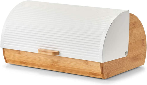 Brotkasten, Bamboo/Metall, weiß, ca. 39 x 27 x 19 cm, Brotaufbewahrung, Trendige weiße Brotbox, lebensmittelecht