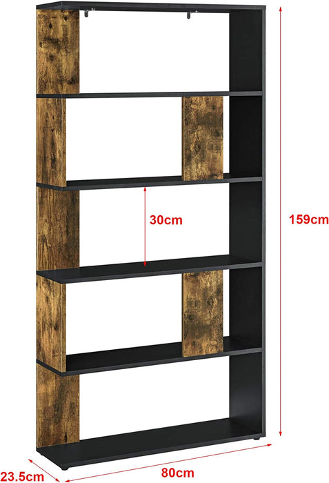 Bücherregal 159x80x24cm Standregal mit 5 Ablageflächen Regal Schwarz Holz Dunkel