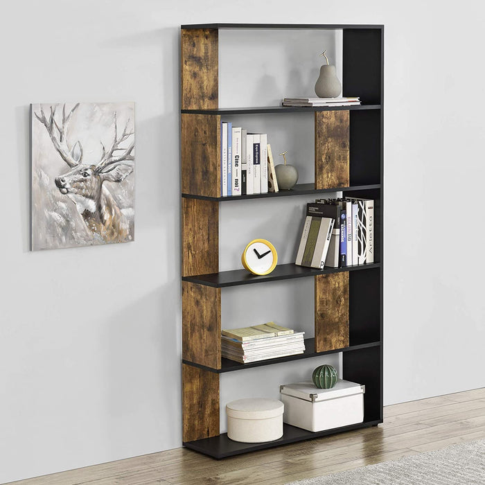 Bücherregal 159x80x24cm Standregal mit 5 Ablageflächen Regal Schwarz Holz Dunkel