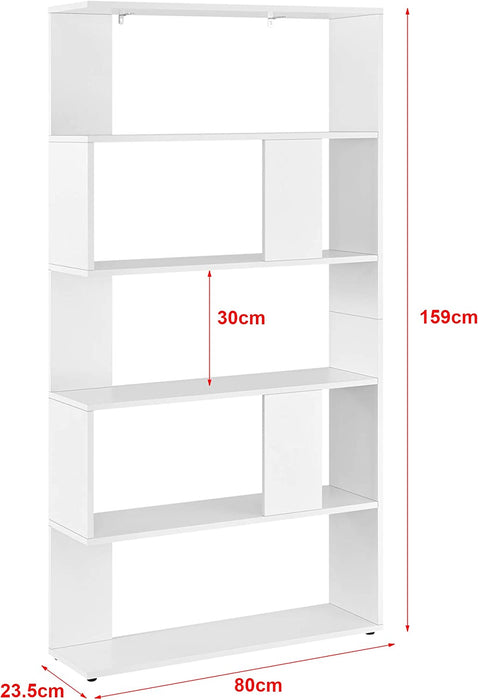 Bücherregal 159x80x24cm Standregal mit 5 Ablageflächen Regal Weiß