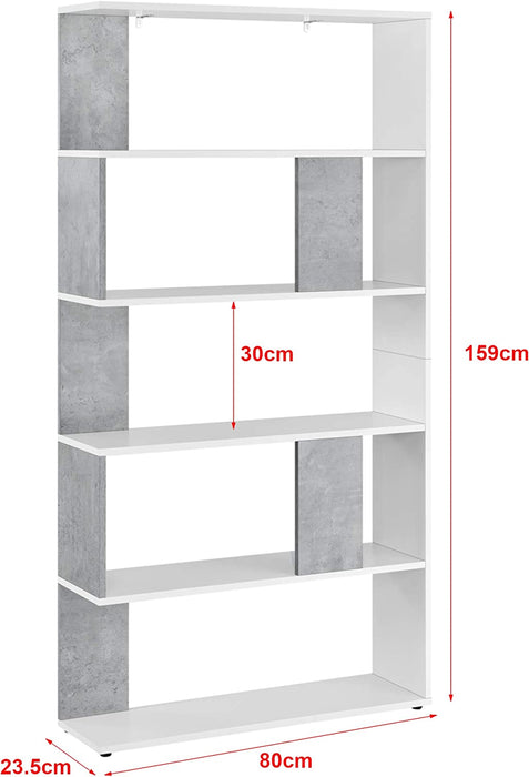 Bücherregal 159x80x24cm Standregal mit 5 Ablageflächen Regal Weiß Betonoptik