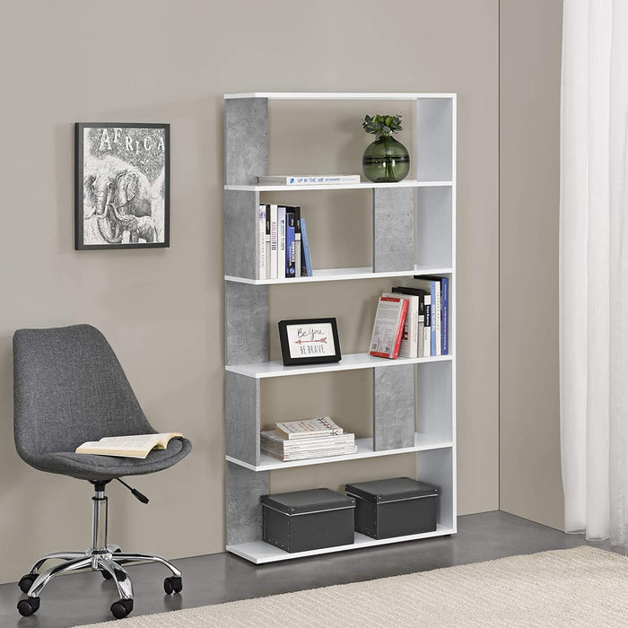 Bücherregal 159x80x24cm Standregal mit 5 Ablageflächen Regal Weiß Betonoptik