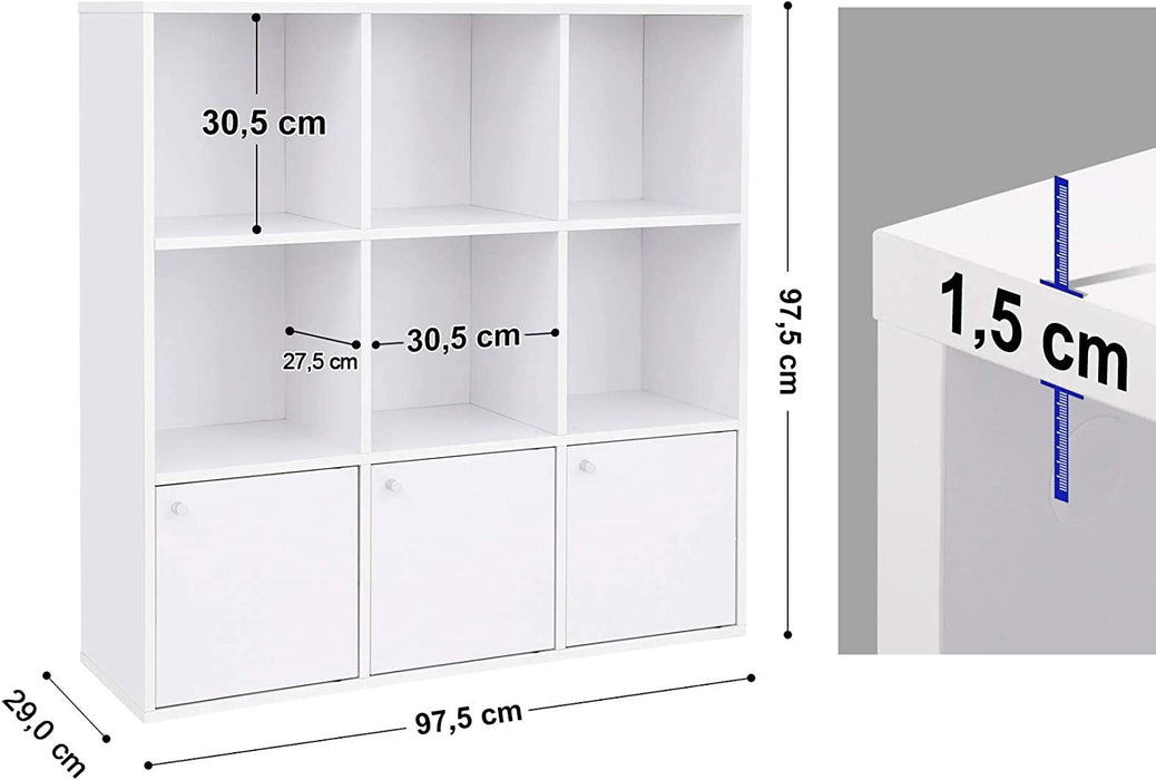 Bücherregal, Bücherschrank, Regal, mit Türen, DVD-Regal, Aufbewahrungsregal, Standregal, für Wohnzimmer, Schlafzimmer, Kinderzimmer, Büro, weiß