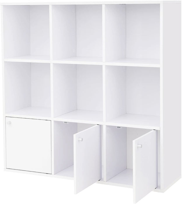 Bücherregal, Bücherschrank, Regal, mit Türen, DVD-Regal, Aufbewahrungsregal, Standregal, für Wohnzimmer, Schlafzimmer, Kinderzimmer, Büro, weiß