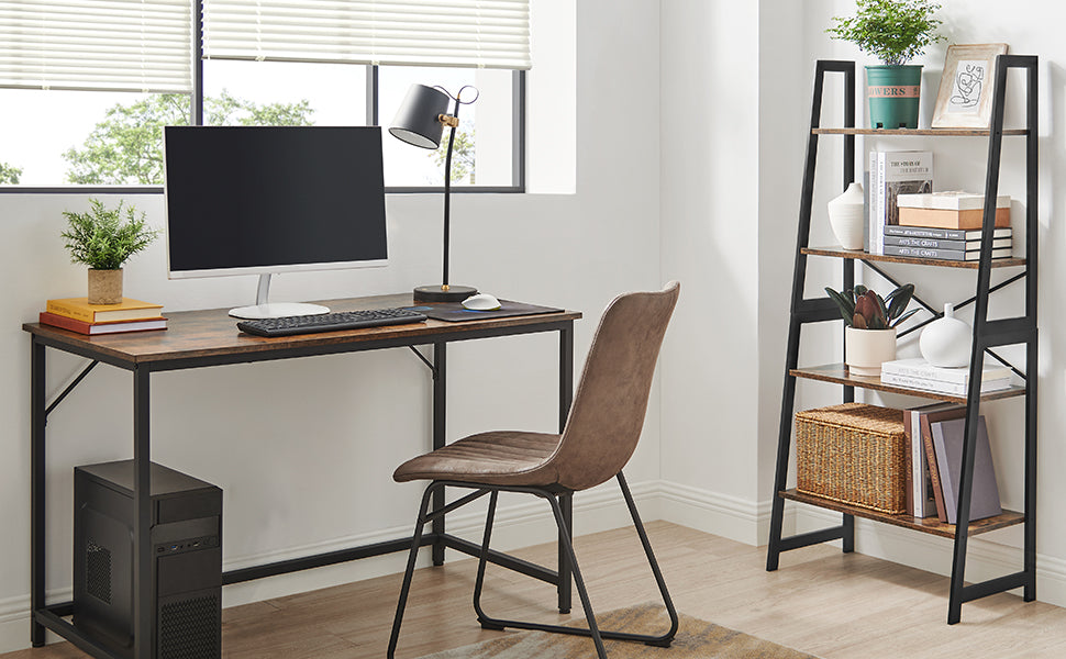 Bücherregal, Leiterregal, Standregal mit 4 Ebenen, Gestell aus Bambus, einfache Montage, für Wohnzimmer, Schlafzimmer, Küche, vintagebraun-schwarz