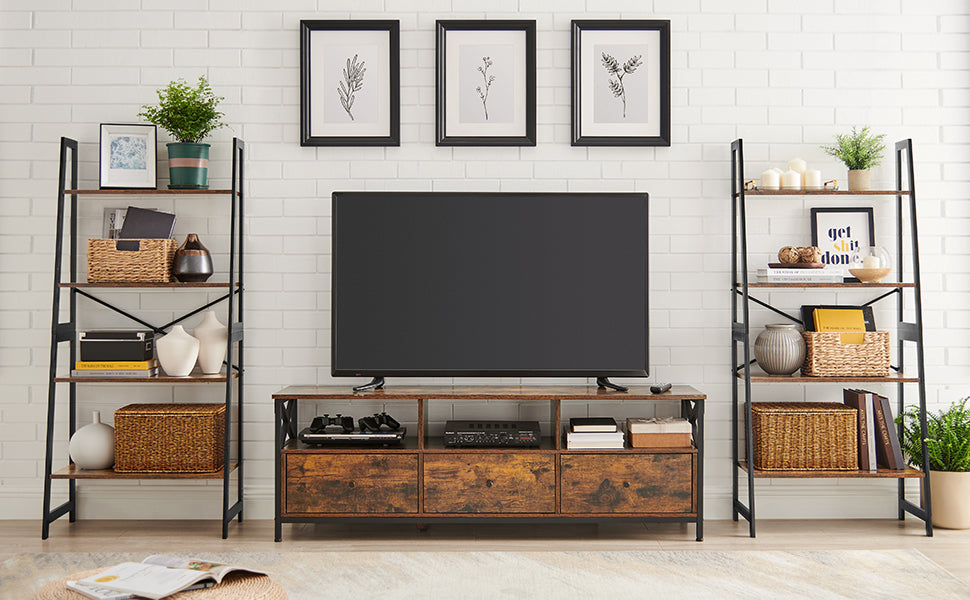 Bücherregal, Leiterregal, Standregal mit 4 Ebenen, Gestell aus Bambus, einfache Montage, für Wohnzimmer, Schlafzimmer, Küche, vintagebraun-schwarz