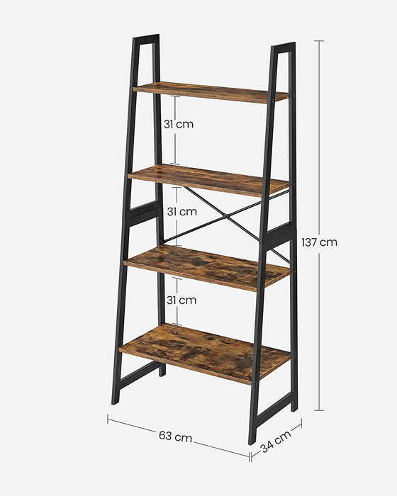 Bücherregal, Leiterregal, Standregal mit 4 Ebenen, Gestell aus Bambus, einfache Montage, für Wohnzimmer, Schlafzimmer, Küche, vintagebraun-schwarz