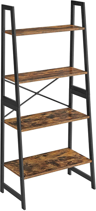 Bücherregal, Leiterregal, Standregal mit 4 Ebenen, Gestell aus Bambus, einfache Montage, für Wohnzimmer, Schlafzimmer, Küche, vintagebraun-schwarz