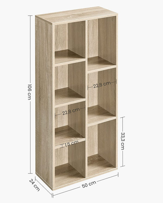 Bücherregal, Regal, Kinderregal, Standregal, Büroregal, mit 7 Fächern, offen, für Wohnzimmer, Arbeitszimmer, Kinderzimmer, Büro, als Raumteiler