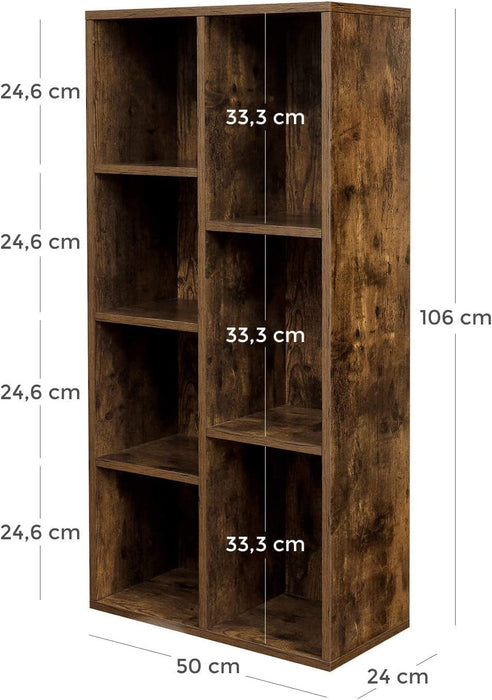 Bücherregal, Regal, Kinderregal, Standregal, Büroregal, mit 7 Fächern, offen, für Wohnzimmer, Arbeitszimmer, Kinderzimmer, Büro, als Raumteiler