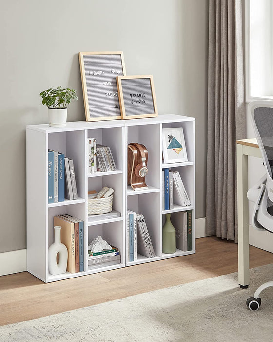 Bücherregal, Regal, Standregal, mit 5 Fächern, für Wohnzimmer, Arbeitszimmer, Kinderzimmer, Büro, als Raumteiler, 24 x 50 x 80 cm, weiß