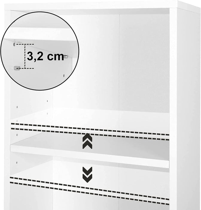 Bücherregal, Regal mit 3 Fächern, Standregal, mit höhenverstellbaren Ablagen, für Wohnzimmer, Kinderzimmer, Büro, 24 x 40 x 93 cm, weiß