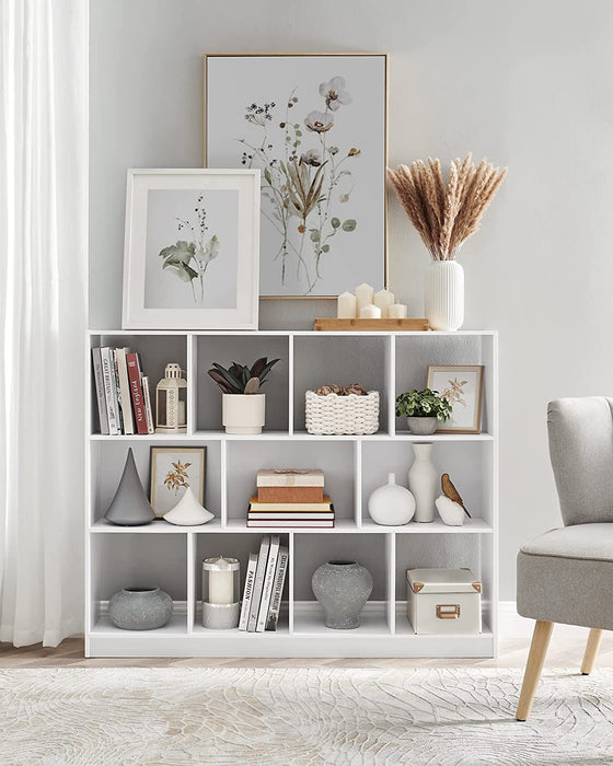 Bücherregal, Standregal, Aufbewahrungsregal mit 11 Fächern, für Wohnzimmer, Arbeitszimmer, Kinderzimmer, Schlafzimmer, weiß
