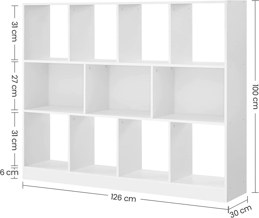 Bücherregal, Standregal, Aufbewahrungsregal mit 11 Fächern, für Wohnzimmer, Arbeitszimmer, Kinderzimmer, Schlafzimmer, weiß