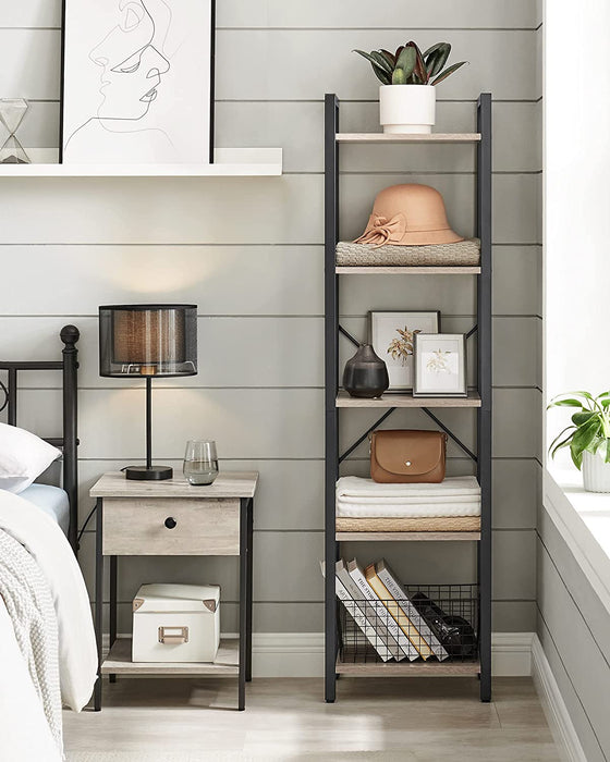 Bücherregal, Standregal, Aufbewahrungsregal mit 5 Ebenen, Industrie-Design für Wohnzimmer, Büro, Arbeitszimmer und Flur, Stahlgestell, Holzspanplatten