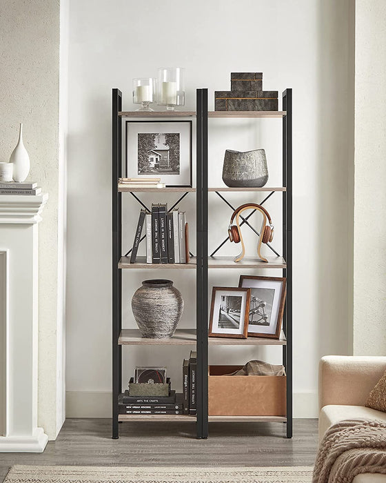 Bücherregal, Standregal, Aufbewahrungsregal mit 5 Ebenen, Industrie-Design für Wohnzimmer, Büro, Arbeitszimmer und Flur, Stahlgestell, Holzspanplatten