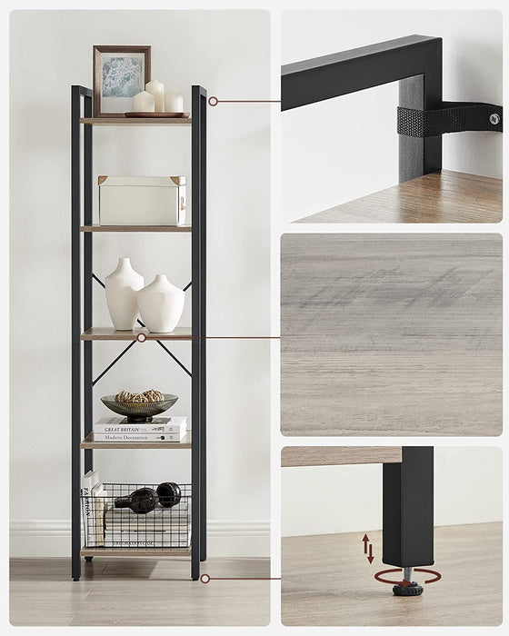 Bücherregal, Standregal, Aufbewahrungsregal mit 5 Ebenen, Industrie-Design für Wohnzimmer, Büro, Arbeitszimmer und Flur, Stahlgestell, Holzspanplatten