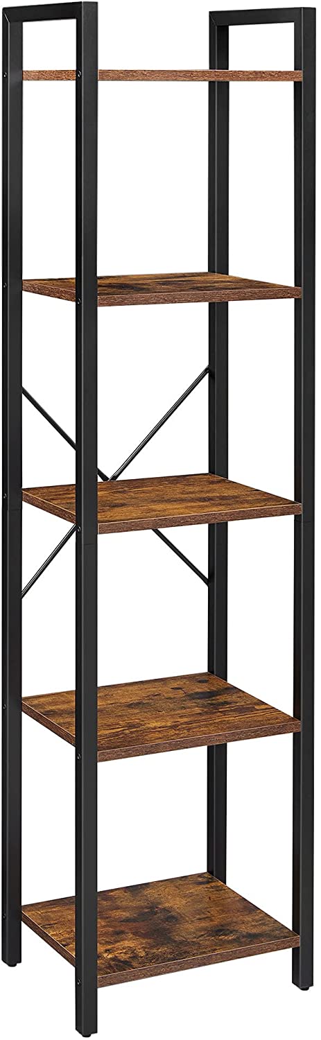 Bücherregal, Standregal, Aufbewahrungsregal mit 5 Ebenen, Industrie-Design für Wohnzimmer, Büro, Arbeitszimmer und Flur, Stahlgestell, Holzspanplatten