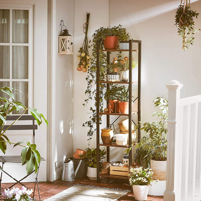 Bücherregal, Standregal, Aufbewahrungsregal mit 5 Ebenen, Industrie-Design für Wohnzimmer, Büro, Arbeitszimmer und Flur, Stahlgestell, Holzspanplatten