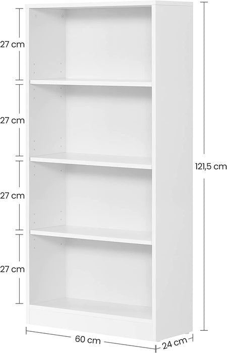 Bücherregal, Standregal, mit 4 Fächern, höhenverstellbare Ablagen, für Wohnzimmer, Arbeitszimmer, Kinderzimmer, Büro, als Raumteiler weiß