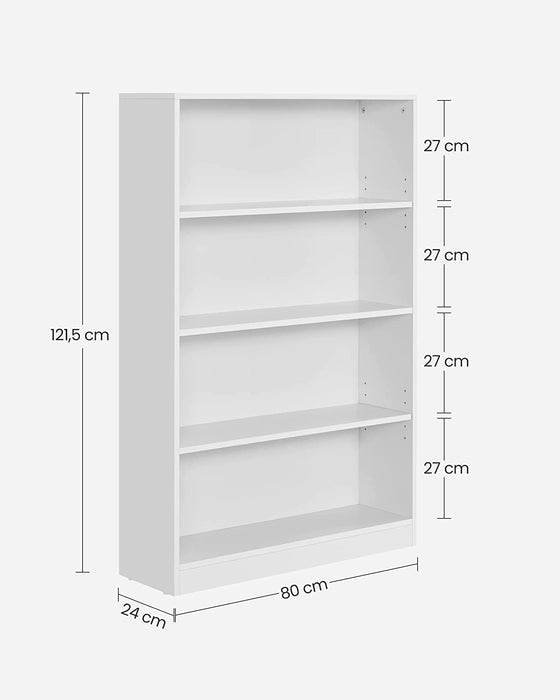 Bücherregal, Standregal, mit 4 Fächern, höhenverstellbare Ablagen, für Wohnzimmer, Arbeitszimmer, Kinderzimmer, Büro, als Raumteiler, weiß