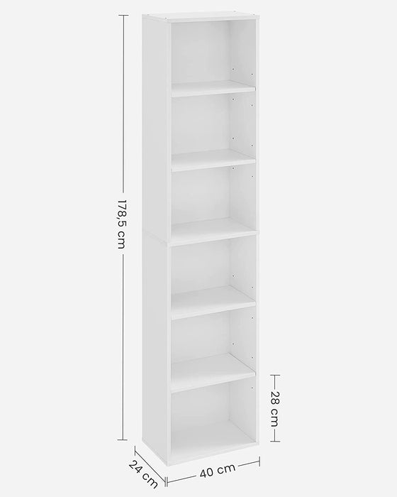 Bücherregal, mit 6 Ebenen, Standregal, Aufbewahrungsregal, für Wohnzimmer, Büro, Schlafzimmer, Arbeitszimmer, skandinavischer Stil, weiß