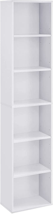 Bücherregal, mit 6 Ebenen, Standregal, Aufbewahrungsregal, für Wohnzimmer, Büro, Schlafzimmer, Arbeitszimmer, skandinavischer Stil, weiß