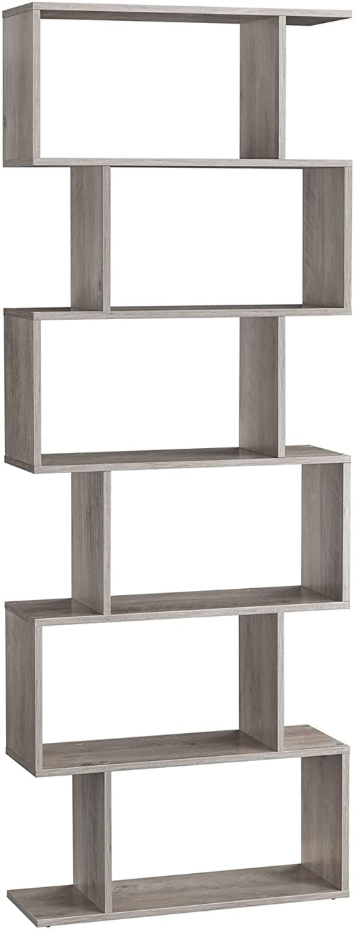 Bücherregal, mit 6 Ebenen, Standregal, Büroregal, freistehend, Dekoregal, zur Präsentation, modern, für Wohnzimmer, Schlafzimmer, Büro, Greige